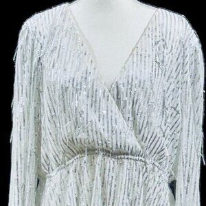 Savannah Jane White Silver Sequin Peplum Top – Plus Size